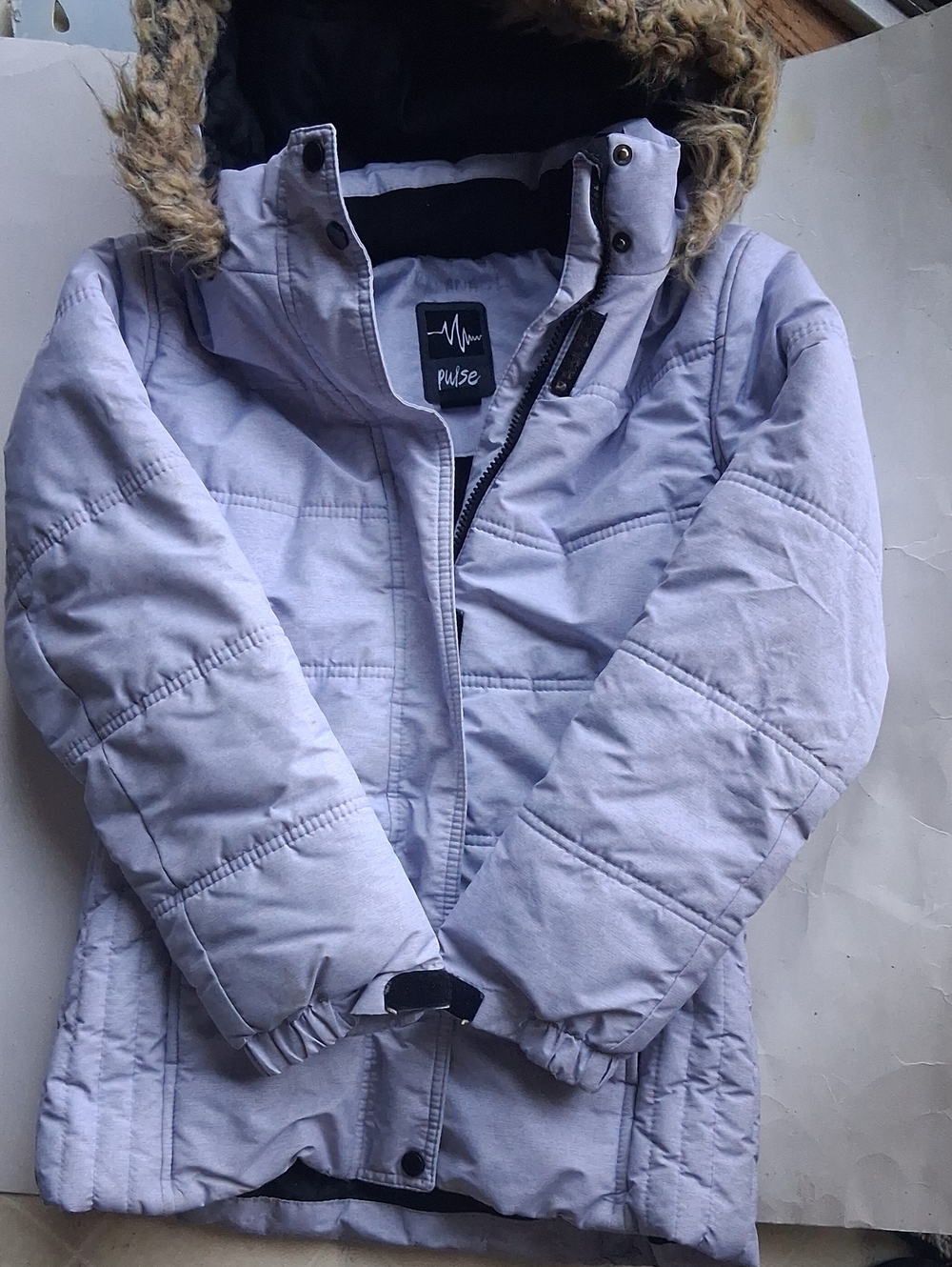 Pulse Girls Lavender Hooded Puffer Jacket with Faux-Fur Trim